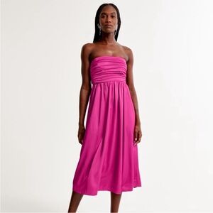 Abercrombie Pink Satin Midi Strapless Dress